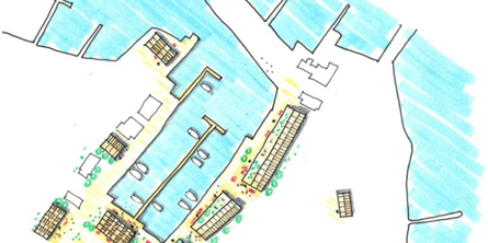 Skitse over byggefelter Juelsminde Havn