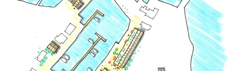 Skitse over byggefelter Juelsminde Havn